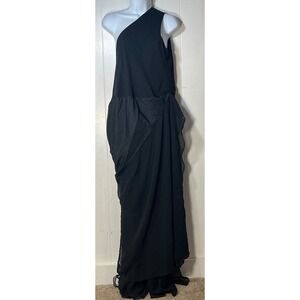 Antthony Original Black One Shoulder Maxi Dress Draped Ruffle 1X goth vamp party